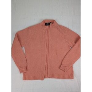 Vintage LeRoy Knitwear Open Cardigan Sweater Women XL Peach Coral 60s 70s Granny